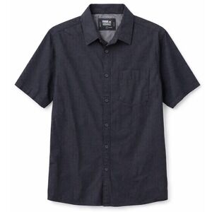 Monument Mens Short Sleeve Button Down Shirt Black White Micro Dot Cotton Large